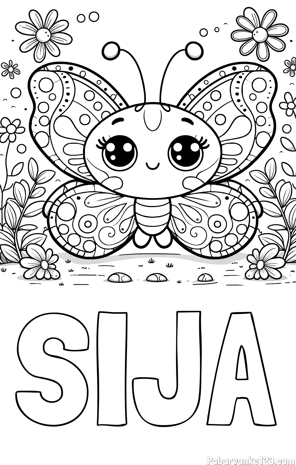 Pobarvanka imena SIJA in pobarvanka ljubkega metuljčka