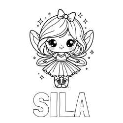 Online izdelana pobarvanka - Pobarvanka imena SILA in pobarvanka čarobne vile z ljubkim obrazom