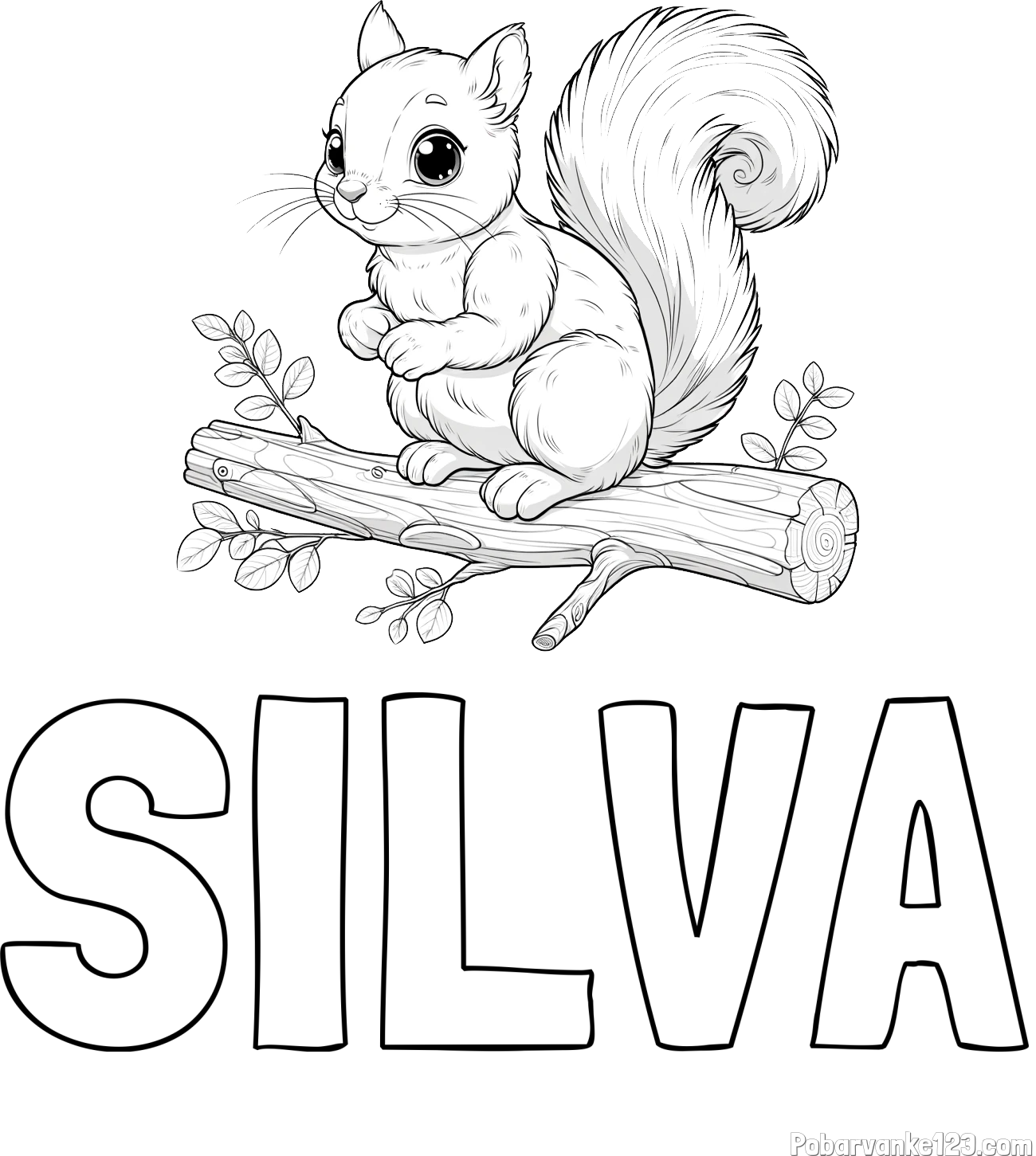 Pobarvanka imena SILVA in pobarvanka veverice na veji