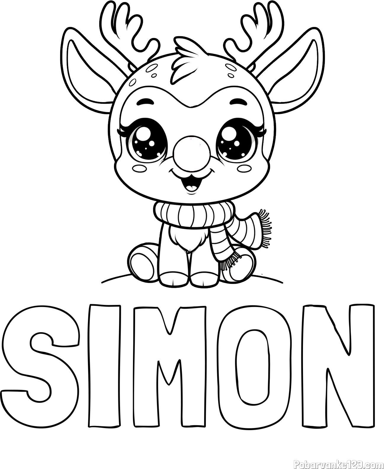 Pobarvanka imena SIMON in otroška pobarvanka jelenčka Rudolfa s šalom okoli vratu