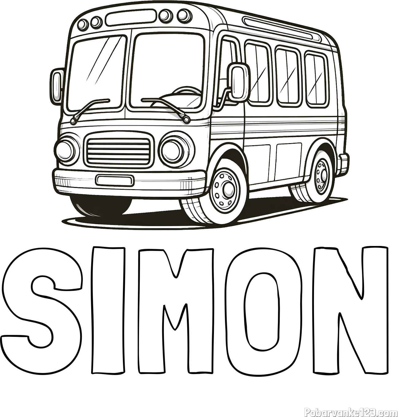 Pobarvanka imena SIMON in pobarvanka avtobusa, ki zavija v desno