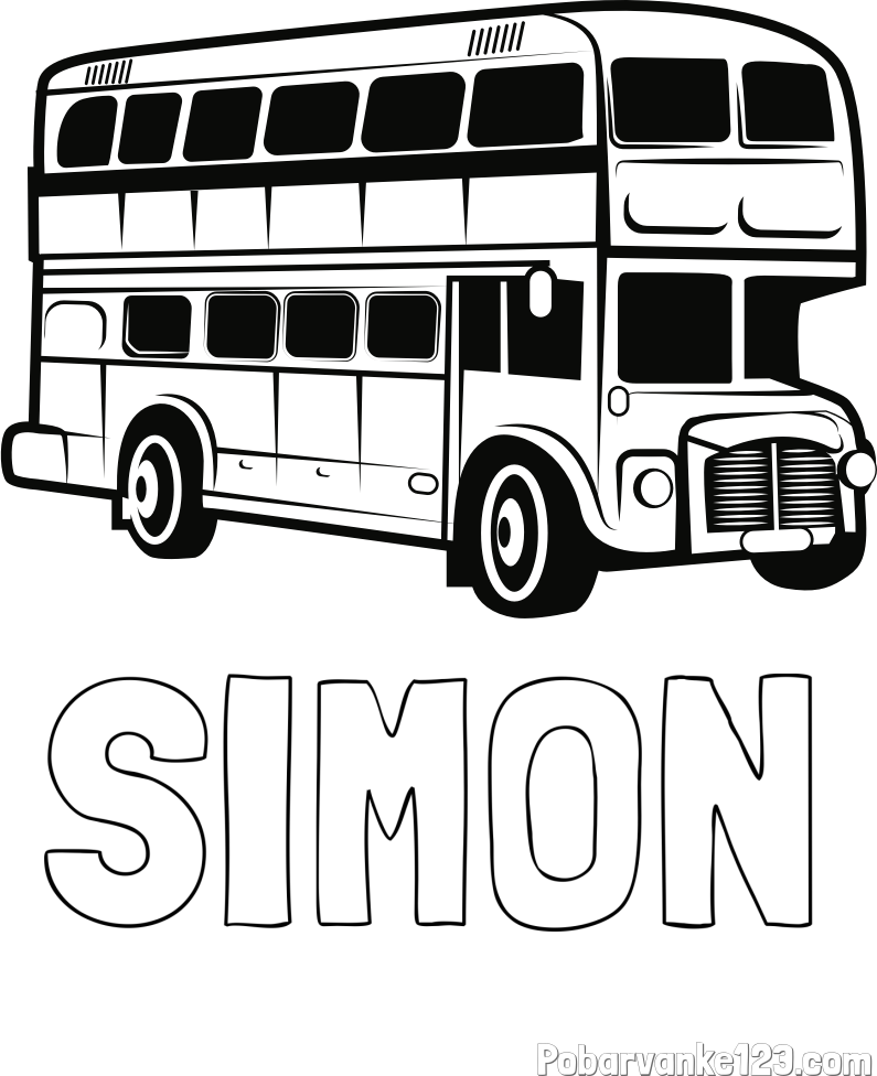 Pobarvanka imena SIMON in pobarvanka dvonadstropnega avtobusa
