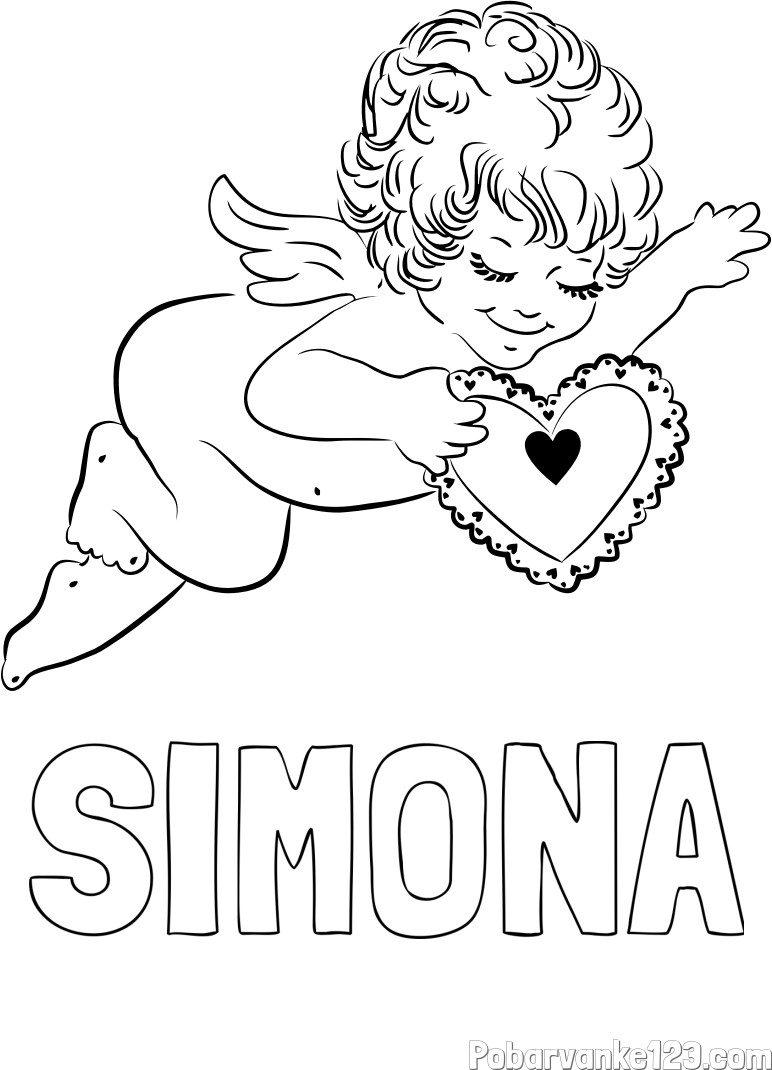Pobarvanka imena SIMONA in pobarvanka angela s srčkom