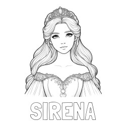 Online izdelana pobarvanka - Pobarvanka imena SIRENA in pobarvanka realistične princese