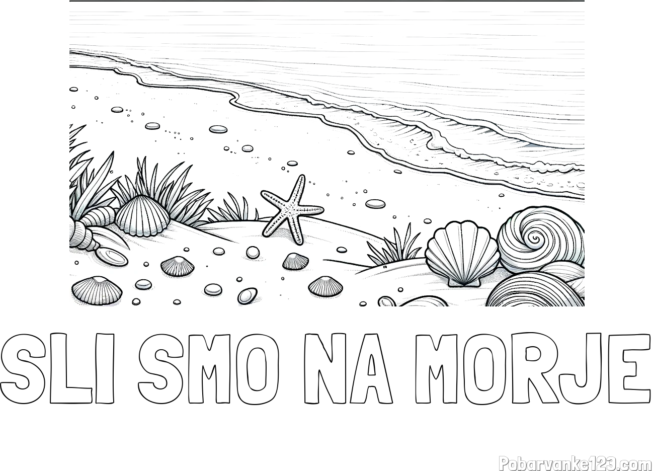 Pobarvanka imena ŠLI SMO NA MORJE in pobarvanka morja in plaže