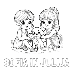 Online izdelana pobarvanka - Pobarvanka imena SOFIA IN JULIJA in pobarvanka prijateljic s kužkom