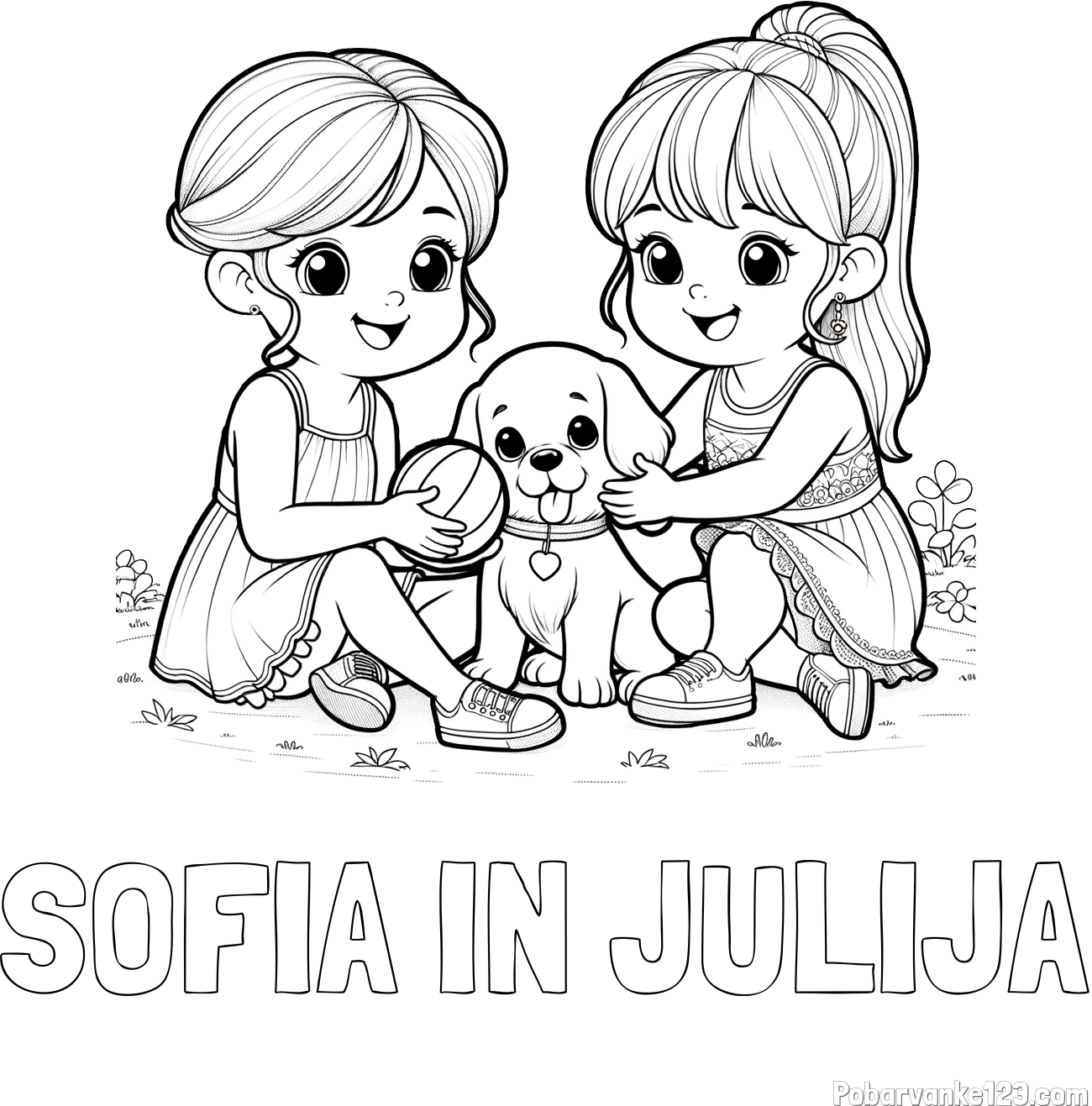 Pobarvanka imena SOFIA IN JULIJA in pobarvanka prijateljic s kužkom
