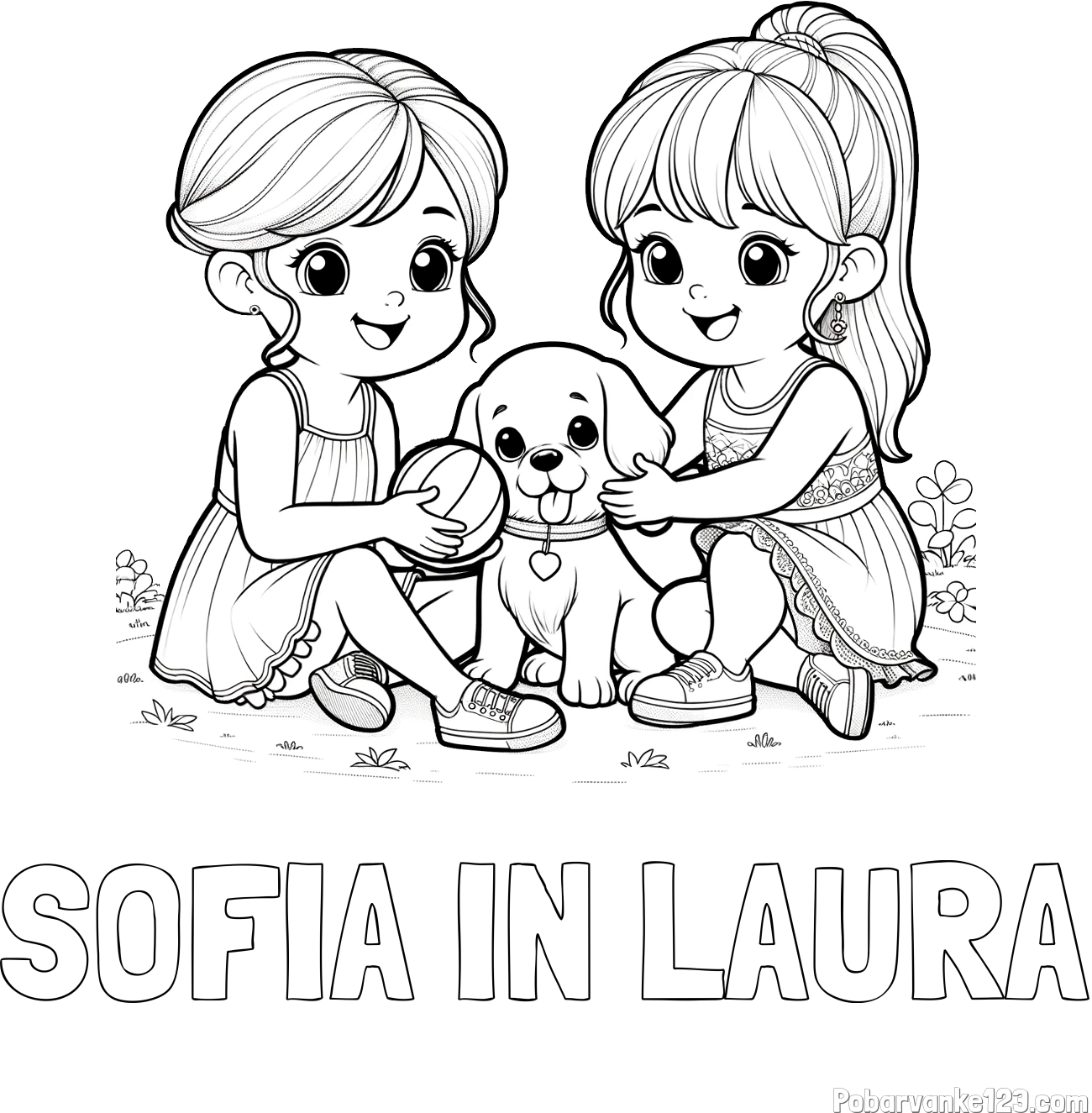 Pobarvanka imena SOFIA IN LAURA in pobarvanka prijateljic s kužkom