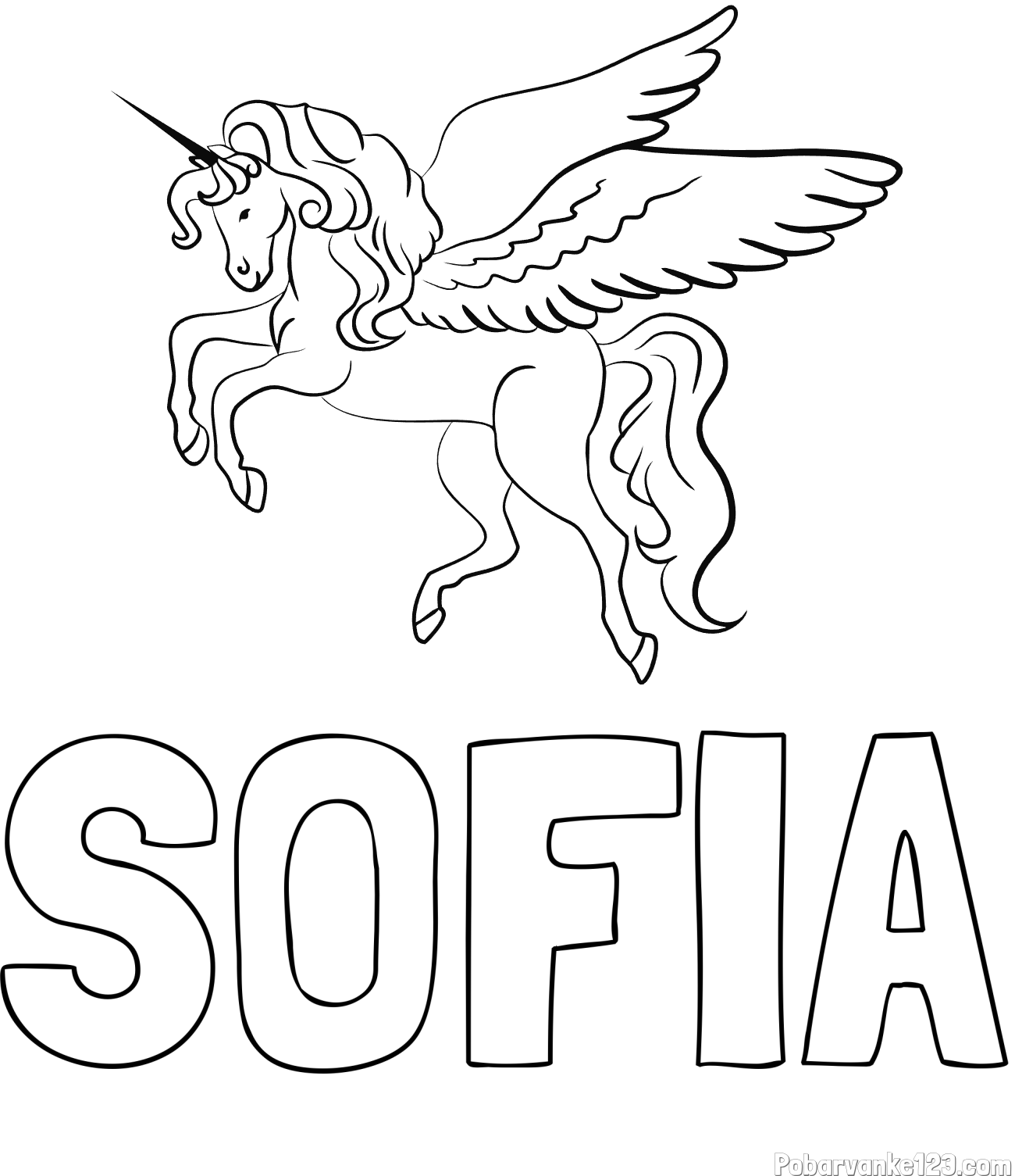 Pobarvanka imena SOFIA in lepa pobarvanka samoroga