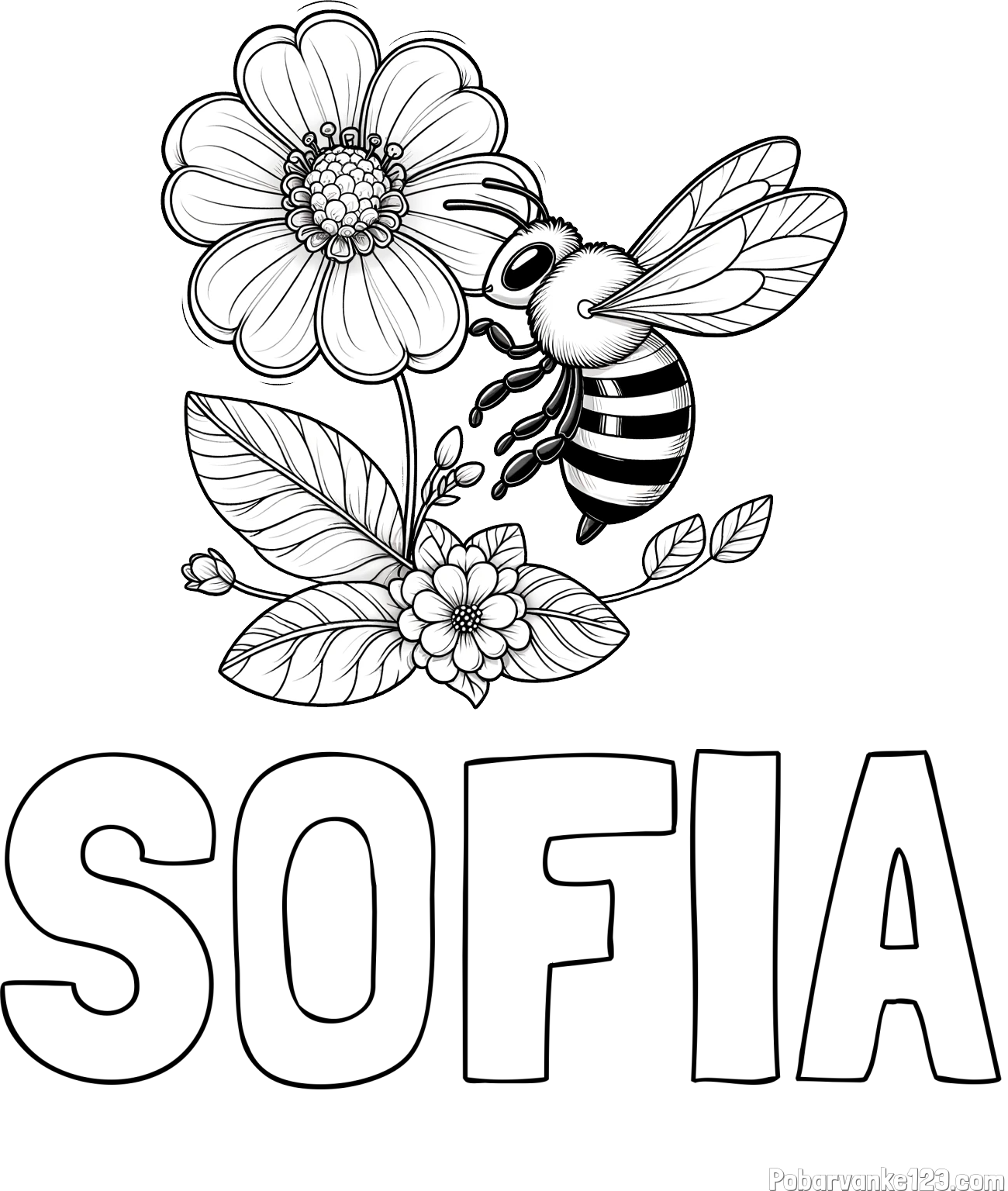 Pobarvanka imena SOFIA in otroška pobarvanka čebelice in rožice
