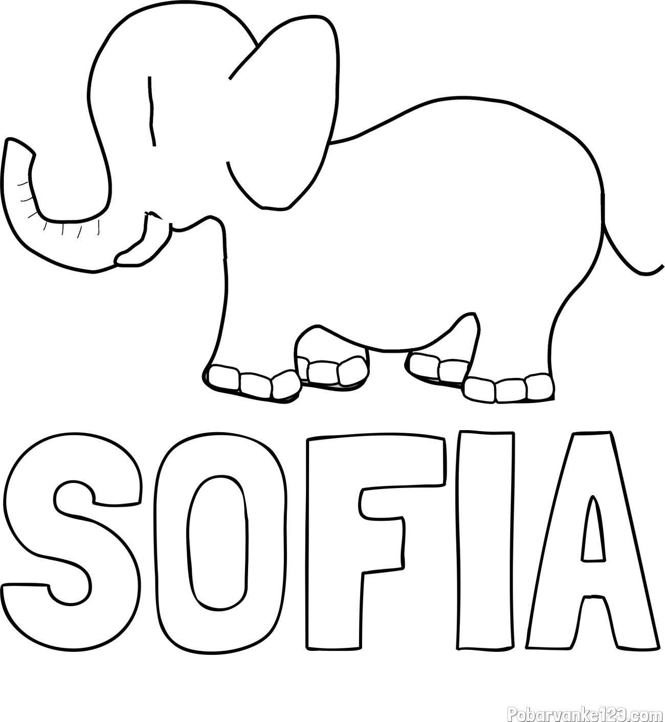 Pobarvanka imena SOFIA in otroška pobarvanka slončka