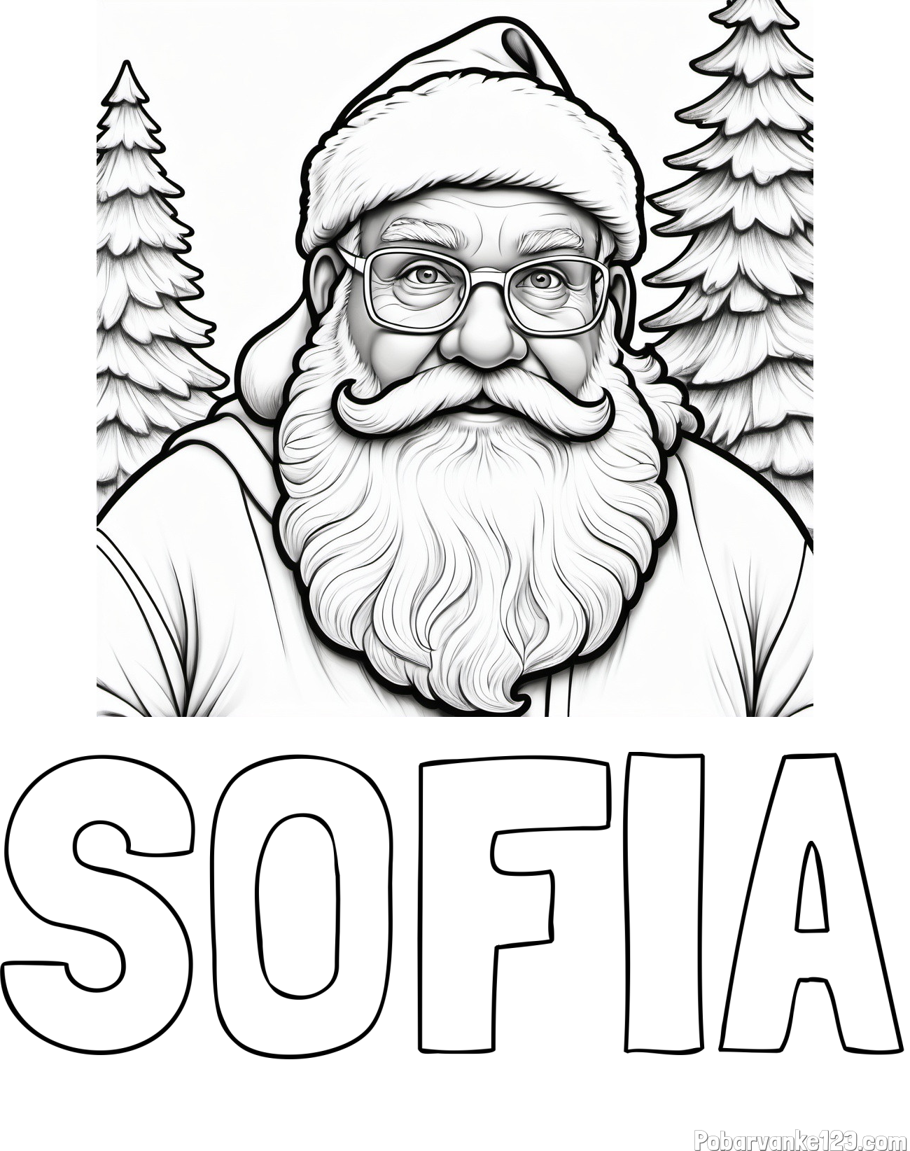 Pobarvanka imena SOFIA in pobarvanka Božička z očali