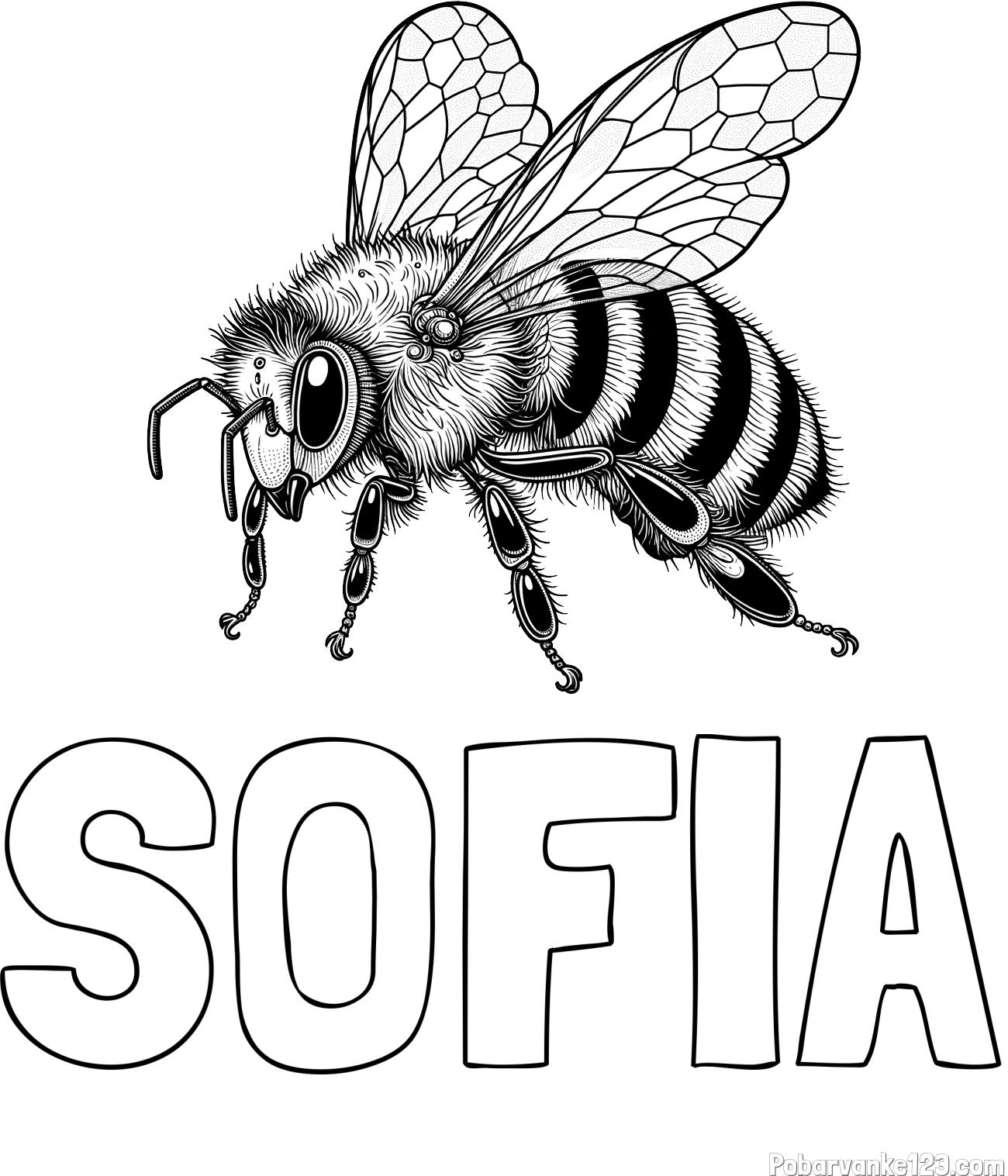 Pobarvanka imena SOFIA in pobarvanka lepe in realistično oblikovane čebele