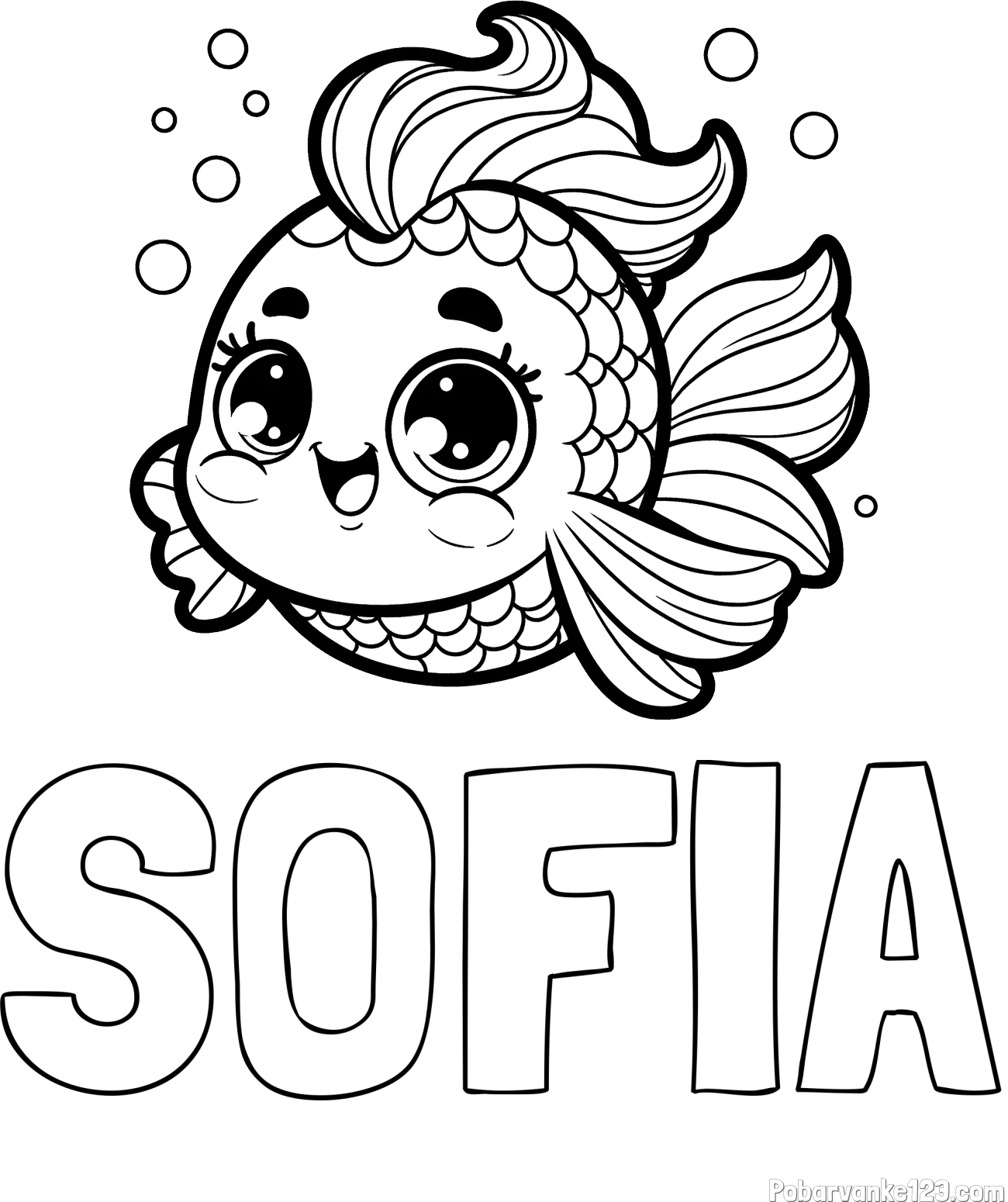 Pobarvanka imena SOFIA in pobarvanka ljubke pravljične ribe