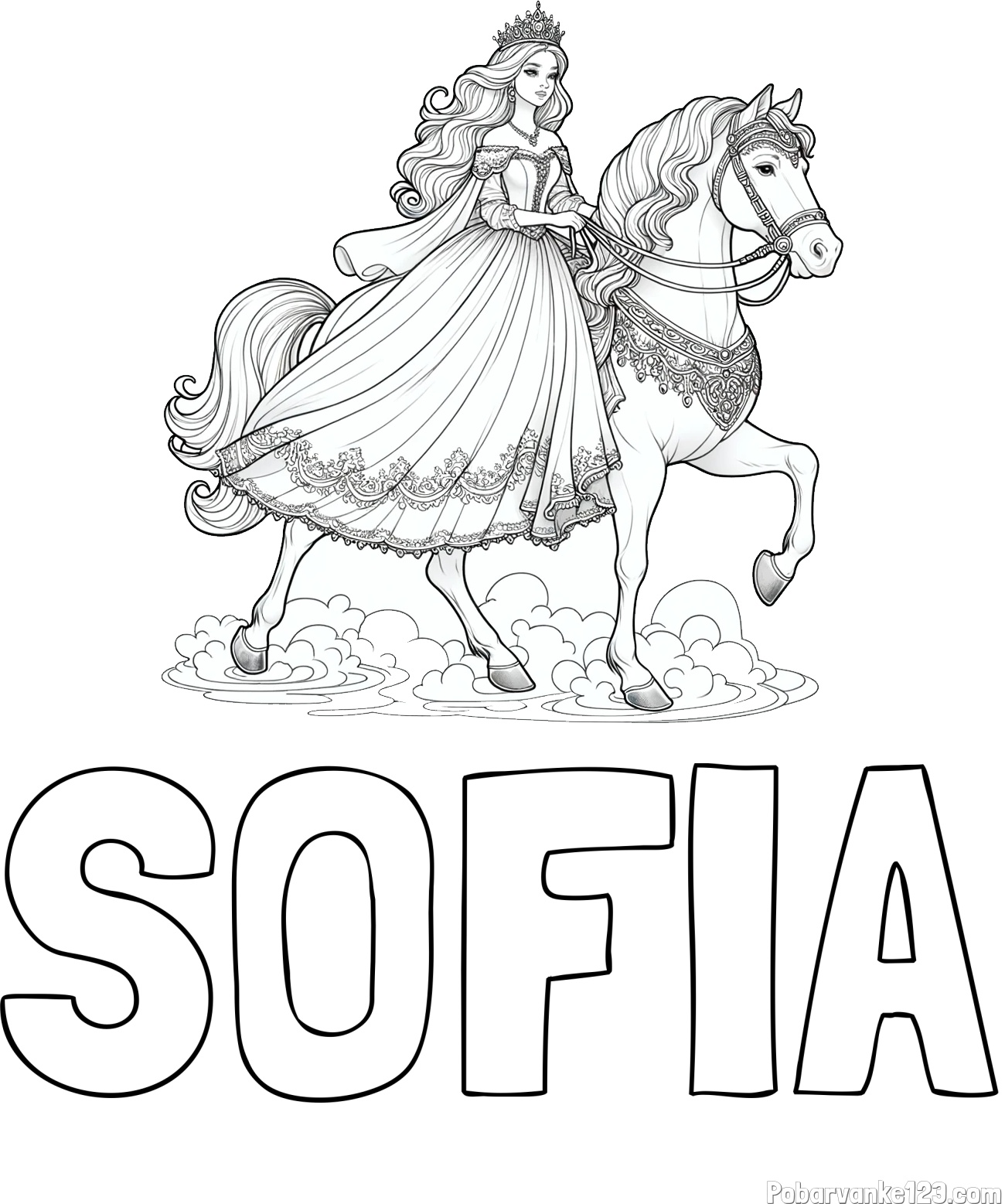Pobarvanka imena SOFIA in pobarvanka princese na konju