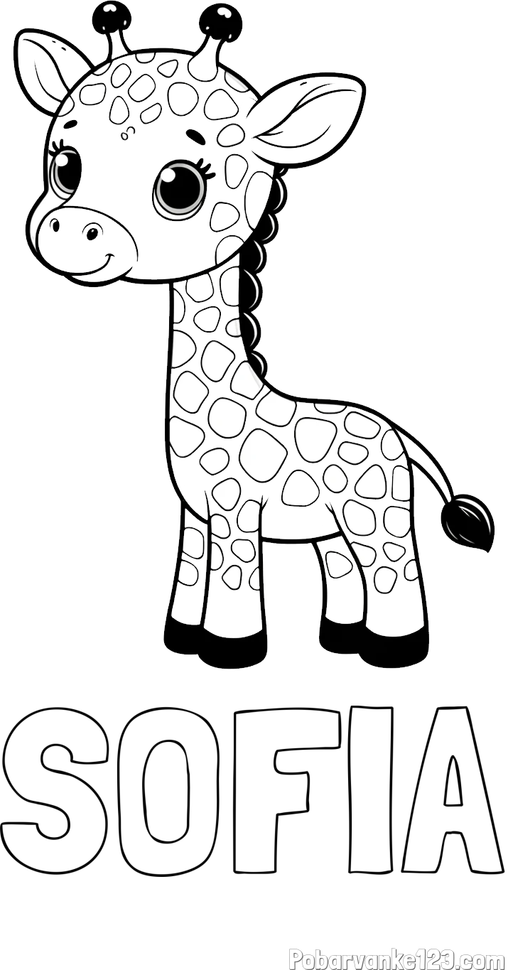 Pobarvanka imena SOFIA in pobarvanka simpatične žirafe