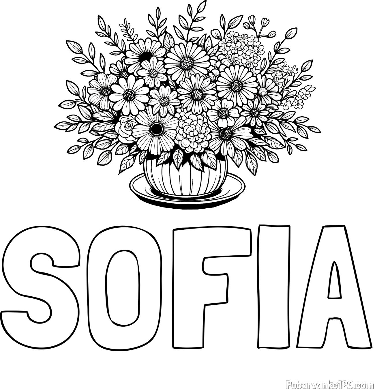 Pobarvanka imena SOFIA in pobarvanka velikega šopka rož