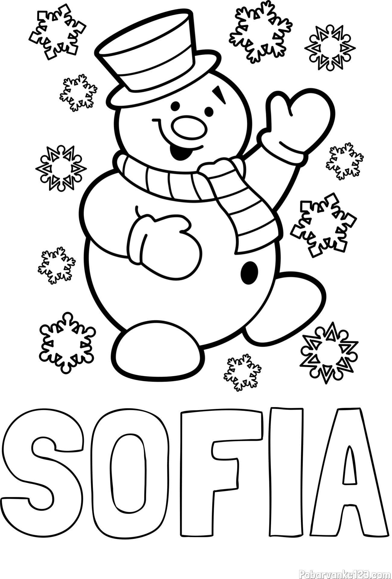 Pobarvanka imena SOFIA in pobarvanka veselega snežaka