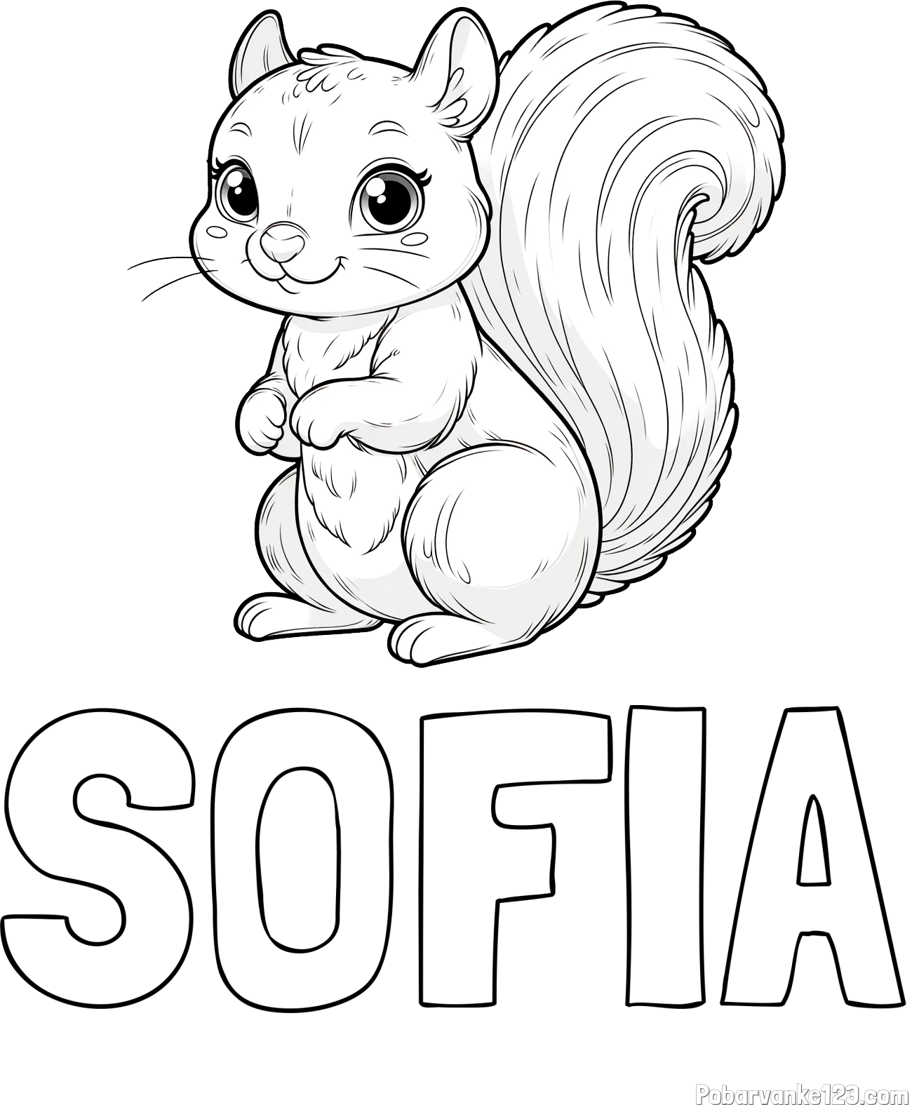 Pobarvanka imena SOFIA in pobarvanka zelo ljubke in nasmejane veverice