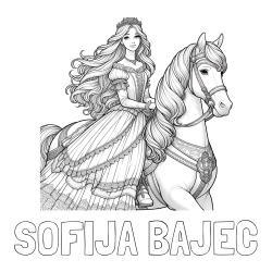 Online izdelana pobarvanka - Pobarvanka imena SOFIJA BAJEC in pobarvanka nasmejana princese na konju
