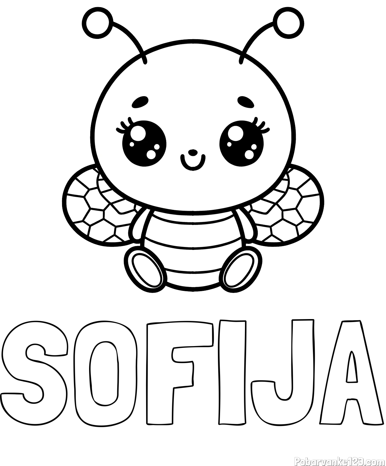 Pobarvanka imena SOFIJA in otroška pobarvanka ljubke čebele