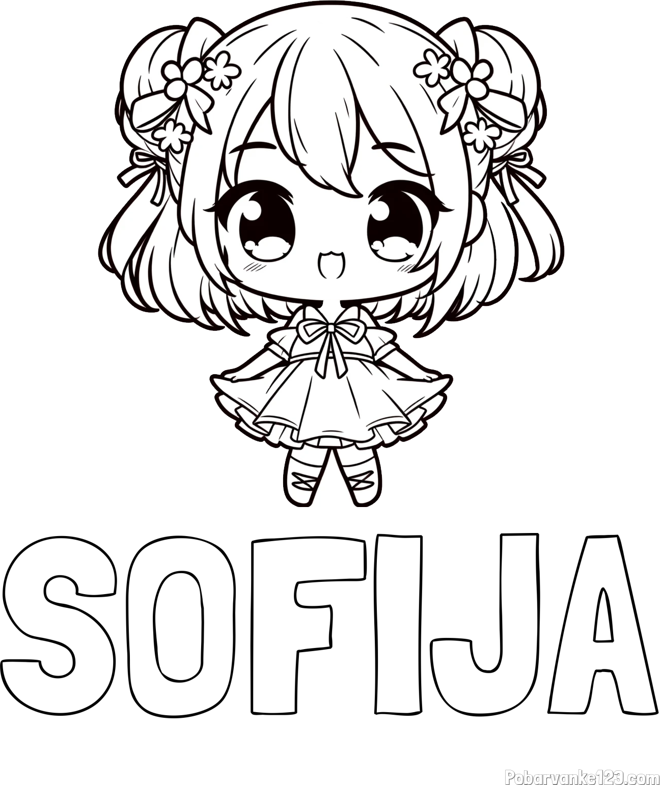 Pobarvanka imena SOFIJA in otroška pobarvanka punčke v japonskem anime slogu