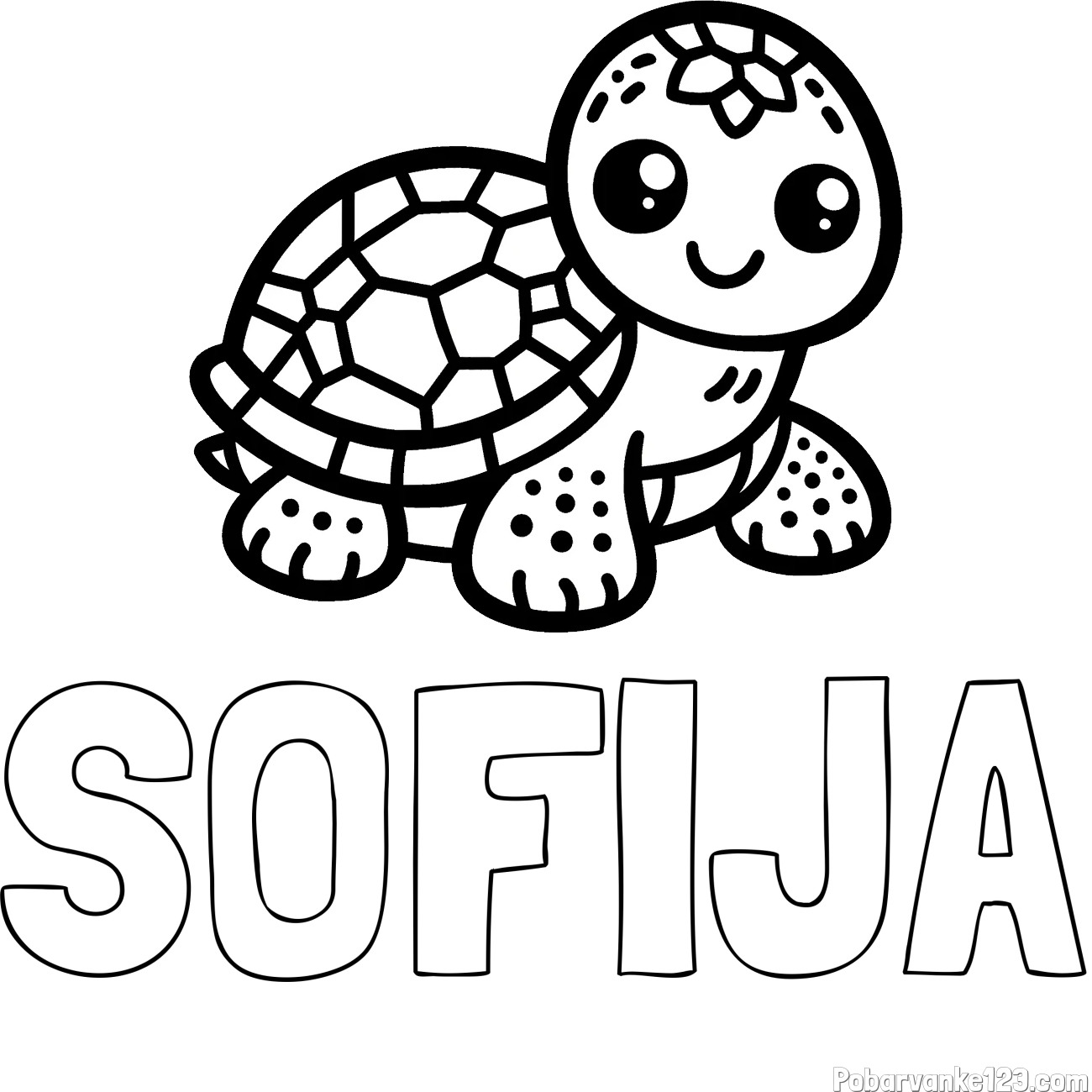 Pobarvanka imena SOFIJA in otroška pobarvanka želve
