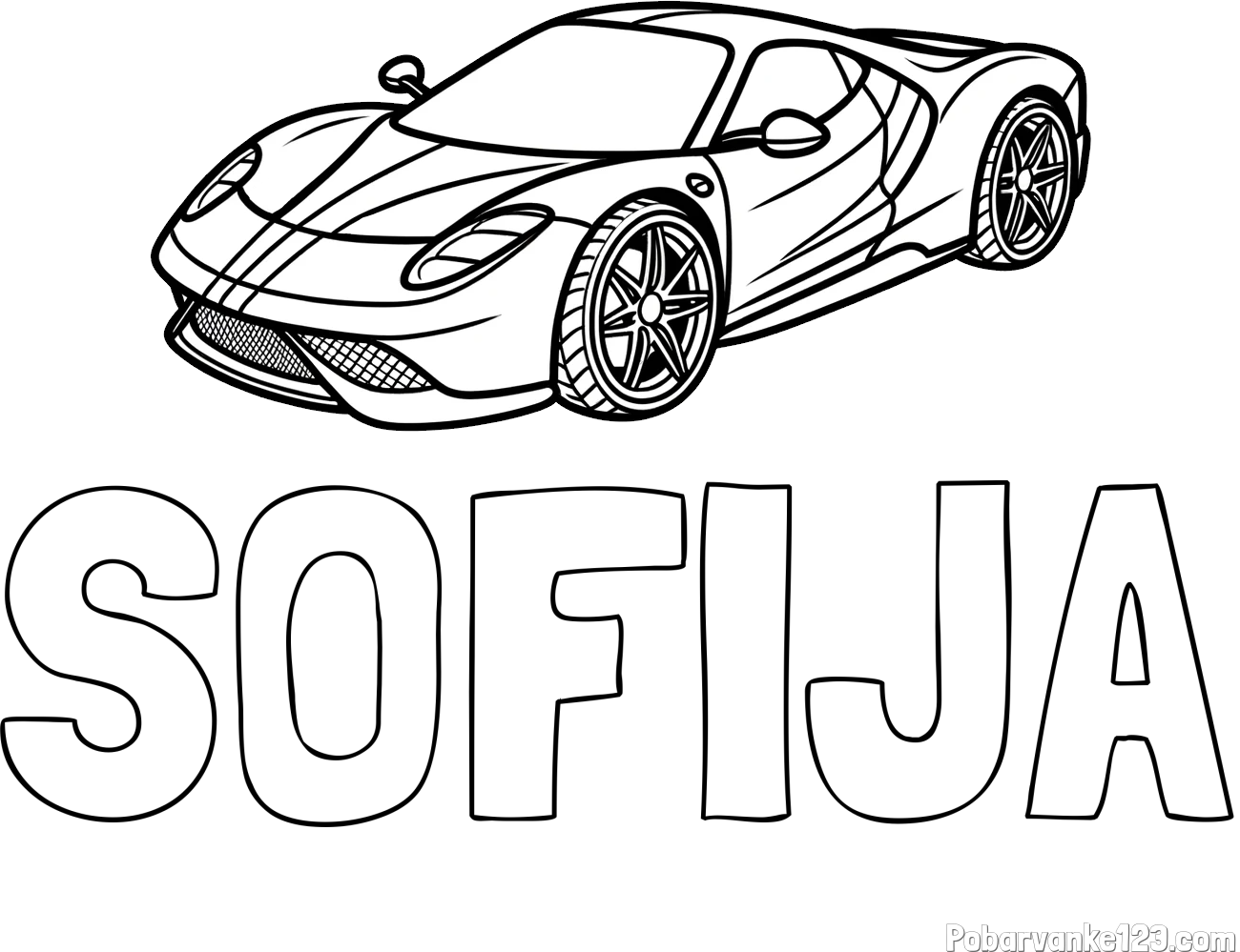 Pobarvanka imena SOFIJA in pobarvanka dirkalnega avtomobila