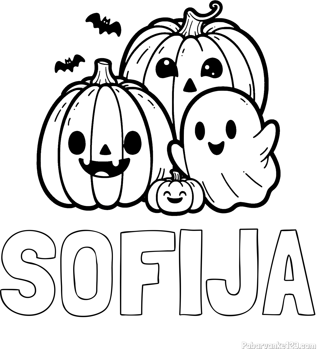 Pobarvanka imena SOFIJA in pobarvanka duhca in buč za noč čarovnic