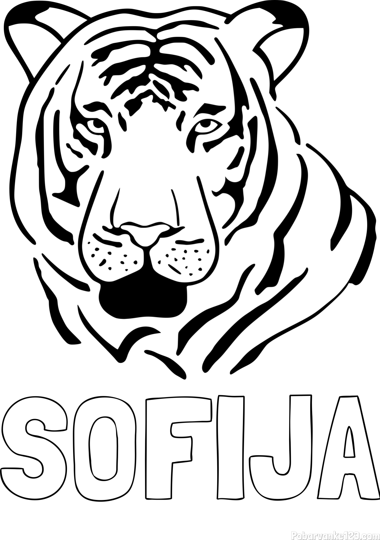Pobarvanka imena SOFIJA in pobarvanka glave odraslega tigra