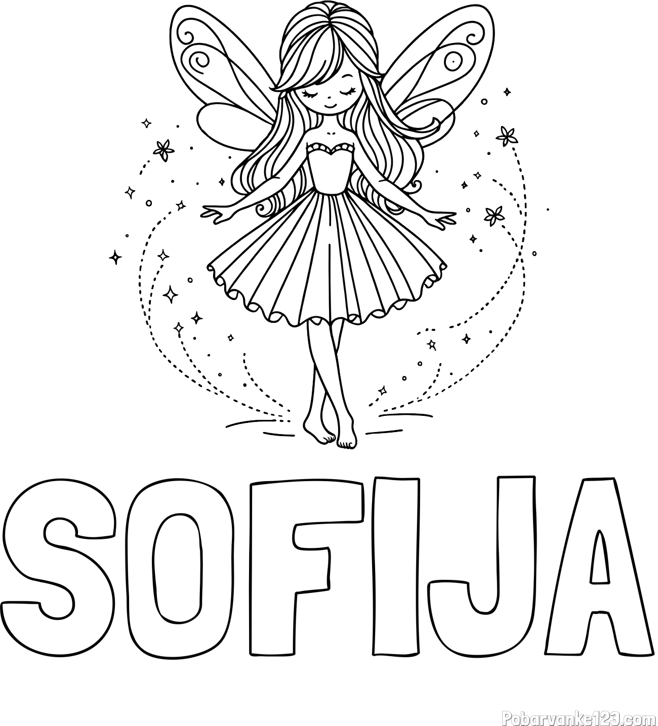Pobarvanka imena SOFIJA in pobarvanka ljubke čarobne vile