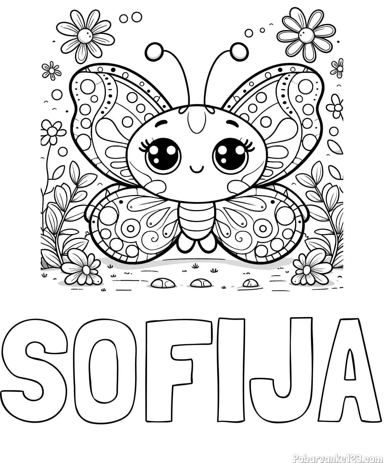 Pobarvanka imena SOFIJA in pobarvanka ljubkega metuljčka
