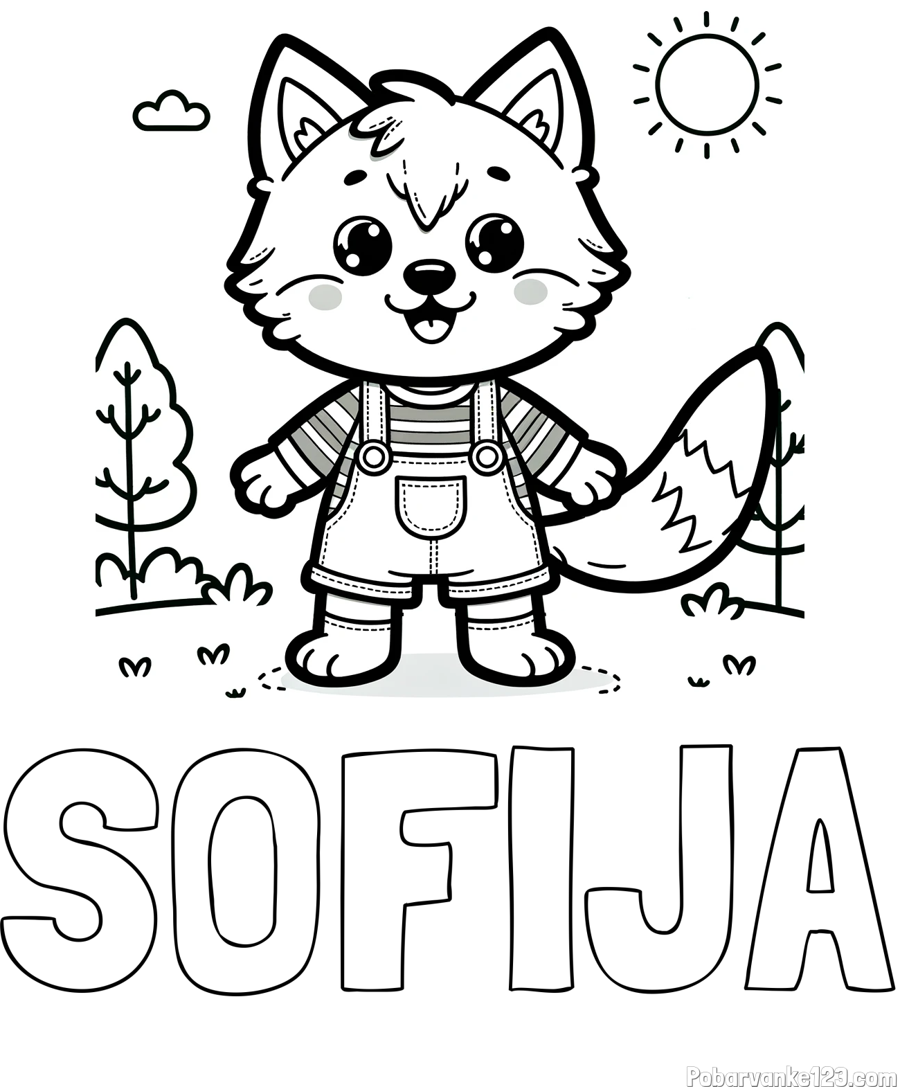 Pobarvanka imena SOFIJA in pobarvanka ljubkega volka