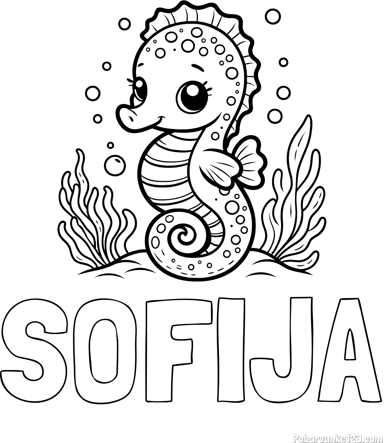 Pobarvanka imena SOFIJA in pobarvanka morskega konjička