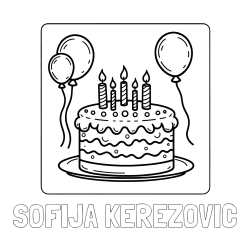 Online izdelana pobarvanka - Pobarvanka imena SOFIJA KEREZOVIC in pobarvanka torte za 5. rojstni dan