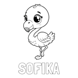 Online izdelana pobarvanka - Pobarvanka imena SOFIKA in otroška pobarvanka flaminga