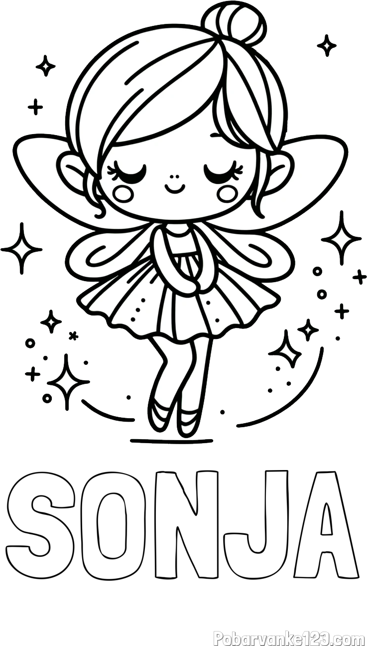 Pobarvanka imena SONJA in otroška pobarvanka čarobne vile