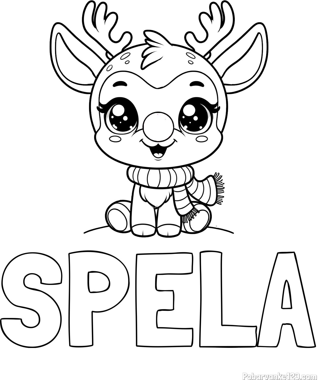 Pobarvanka imena ŠPELA in otroška pobarvanka jelenčka Rudolfa s šalom okoli vratu
