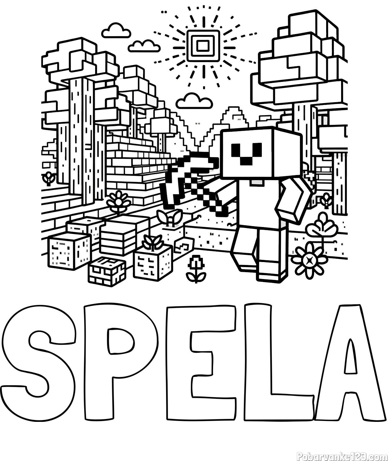 Pobarvanka imena ŠPELA in pobarvanka Minecraft sveta