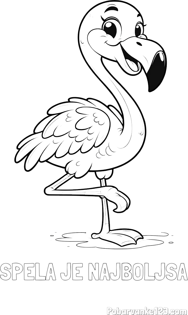 Pobarvanka imena ŠPELA JE NAJBOLJŠA in otroška pobarvanka prikupnega flaminga
