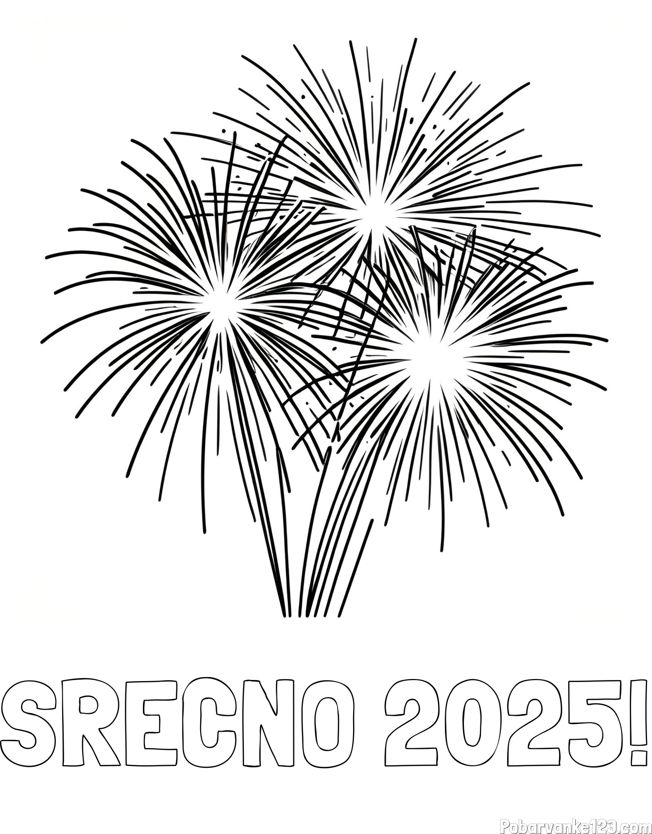 Pobarvanka SREČNO 2025! in lepa pobarvanka ognjemeta