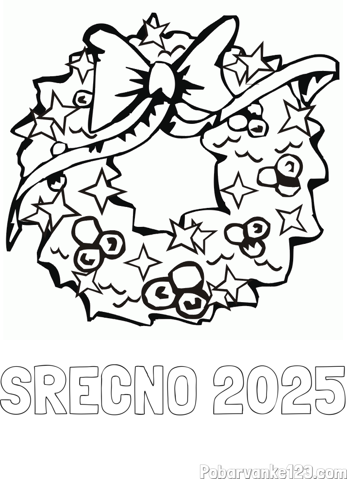Pobarvanka imena SREČNO 2025 in pobarvanka lepega adventnega venčka