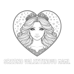 Online izdelana pobarvanka - Pobarvanka imena SRECNO VALENTINOVO MAMI. in pobarvanka ljubke princese v srčku