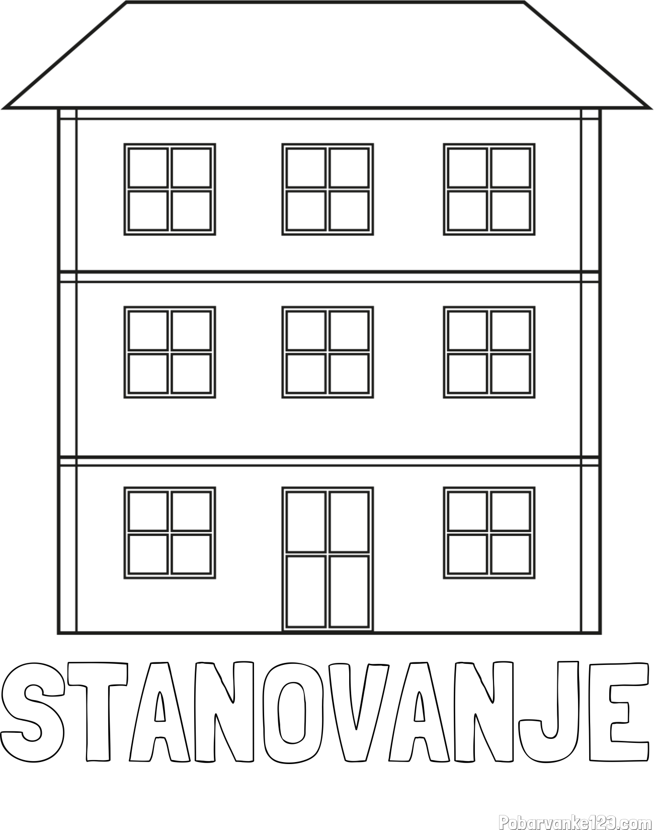Pobarvanka imena STANOVANJE in pobarvanka stare dvonadstropne hiše
