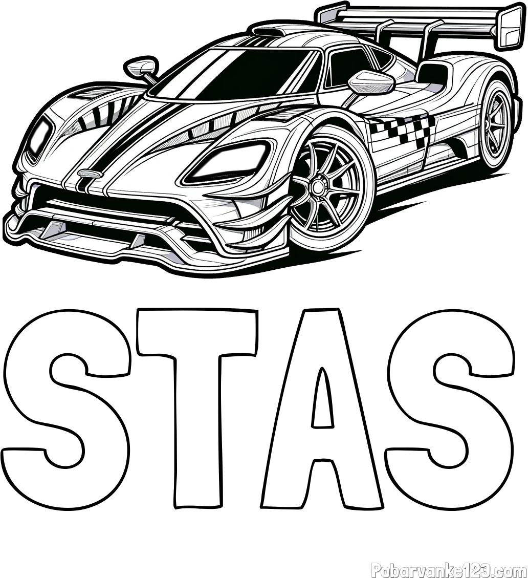 Pobarvanka imena STAŠ in pobarvanka modernega športnega avtomobila