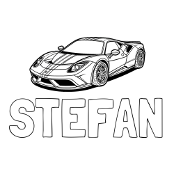 Online izdelana pobarvanka - Pobarvanka imena STEFAN in pobarvanka čudovitega športnega avtomobila