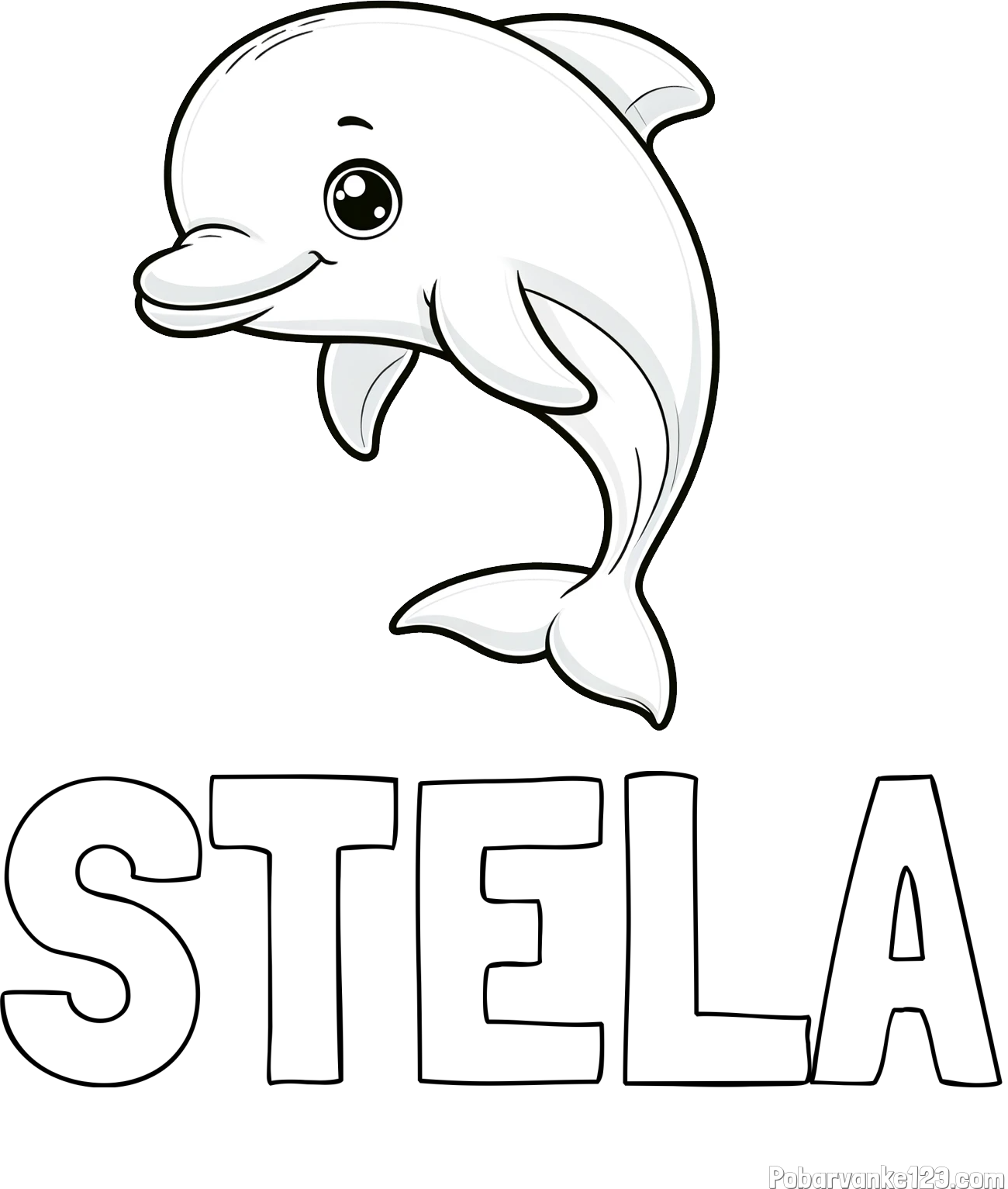 Pobarvanka imena STELA in otroška pobarvanka ljubkega delfina