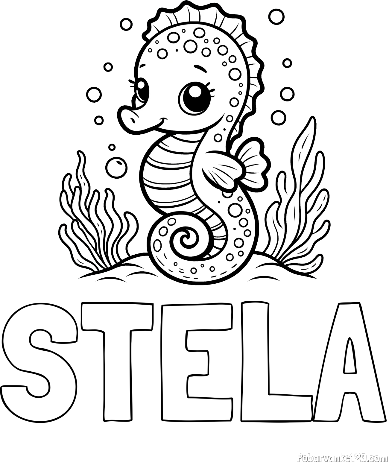 Pobarvanka imena STELA in pobarvanka morskega konjička