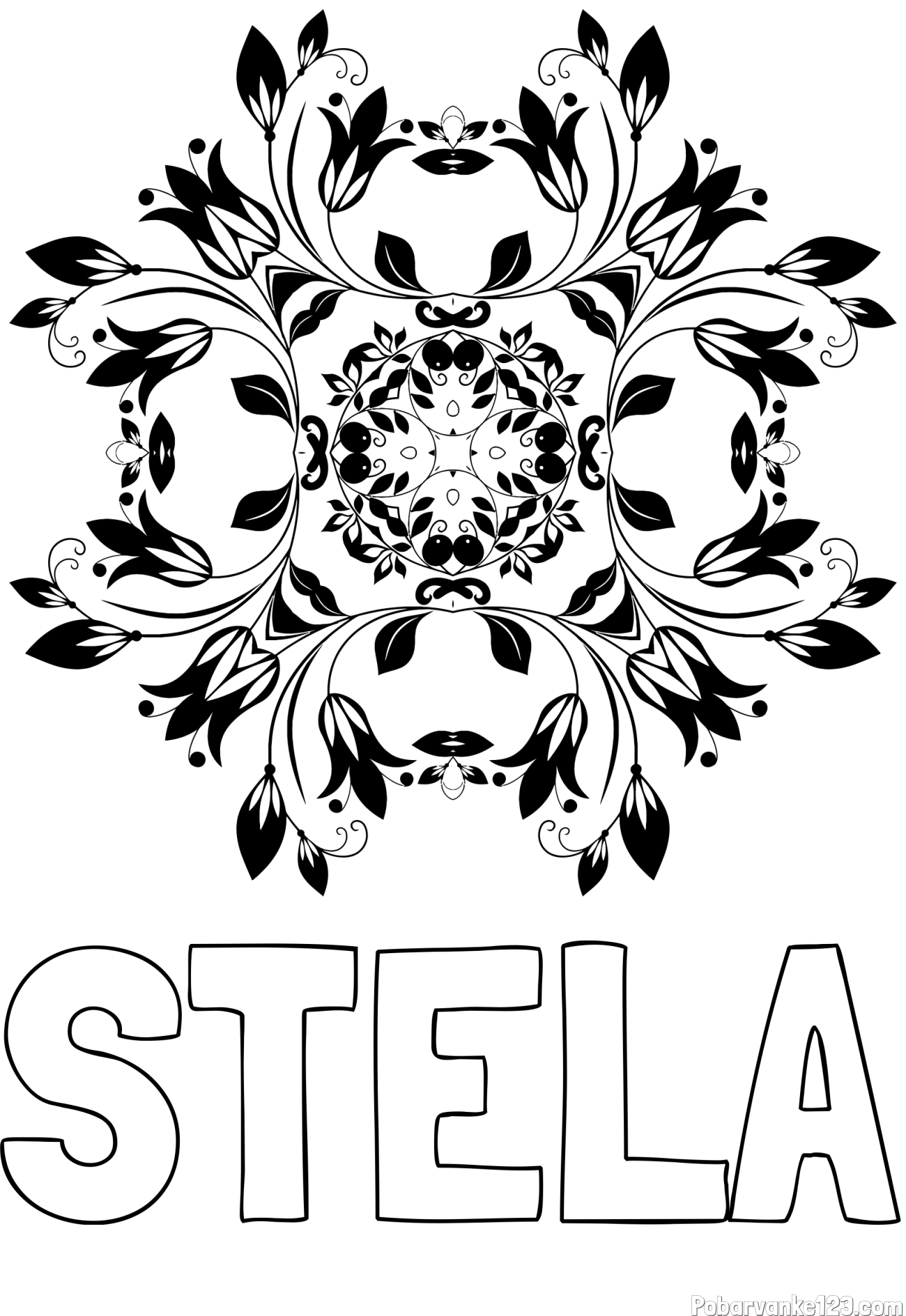 Pobarvanka imena STELA in pobarvnaka mandale (rože)
