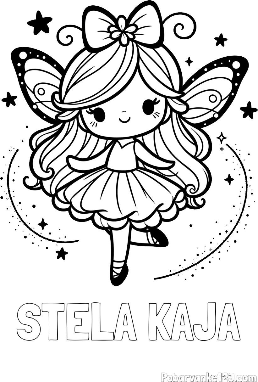 Pobarvanka imena STELA KAJA in ljubka čarobna vila